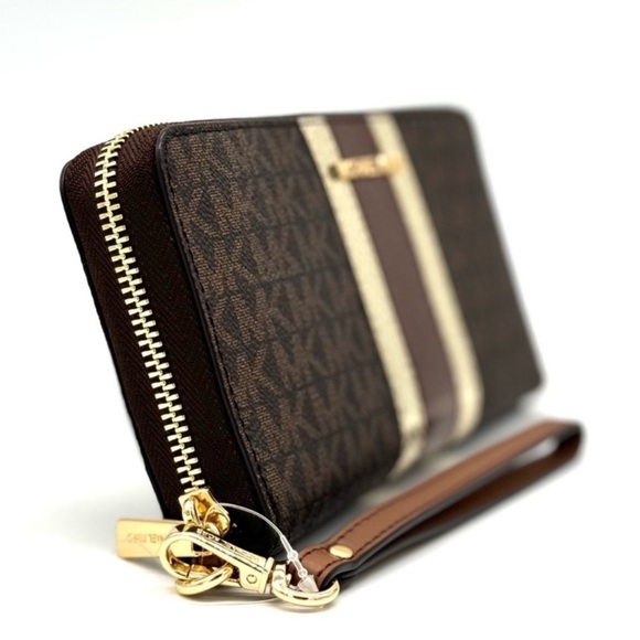 Michael Kors Large Continental Wallet Wristlet Brown Multi - Picture 4 of 10